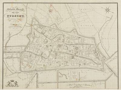 214030 Plattegrond van de stad Utrecht met directe omgeving; met weergave van het stratenplan met nummers (ged.), ...